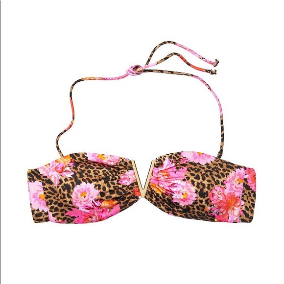 VS Leopard Floral Bandeau Bikini Matching Set Top Bottoms - Picture 3 of 9